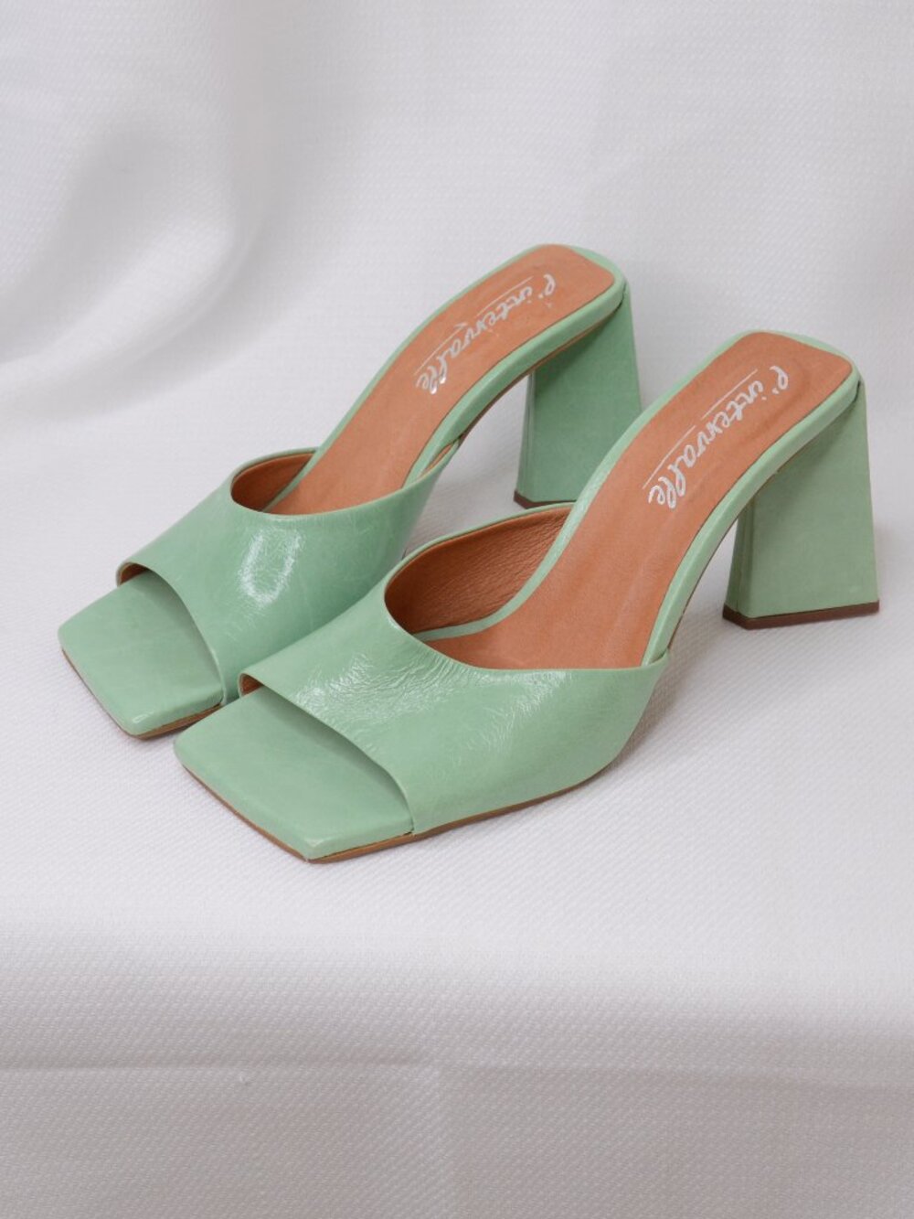 L'Intervalle Flores Green Leather Heeled Mules Sz 8.5
